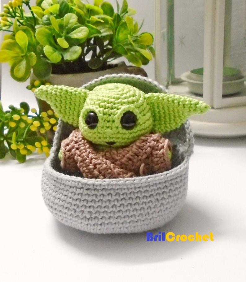 Baby Yoda in crochet crib