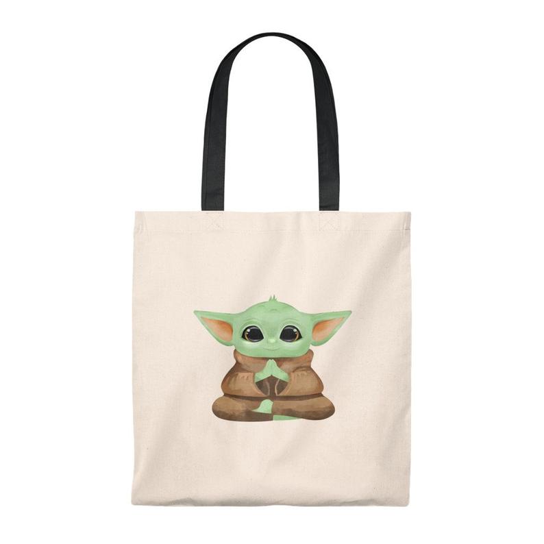 Baby Yoda meditating tote bag