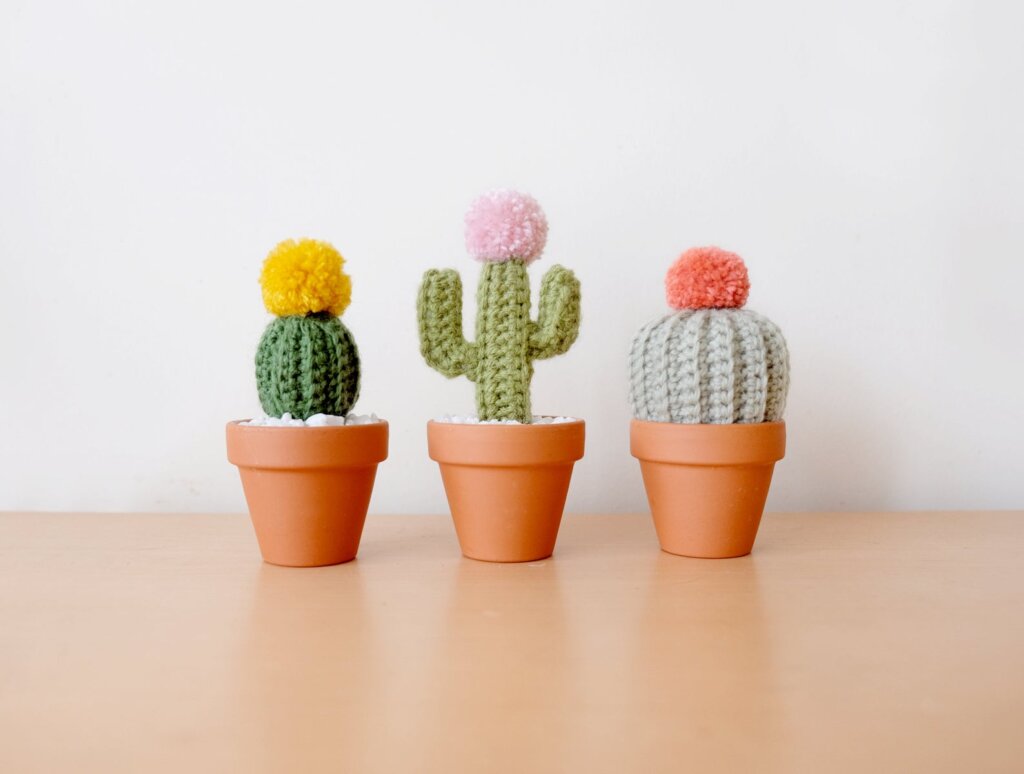 crocheted cacti trio