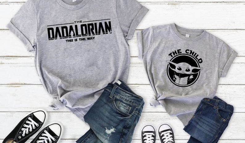 Matching baby and dad Mandalorian shirts