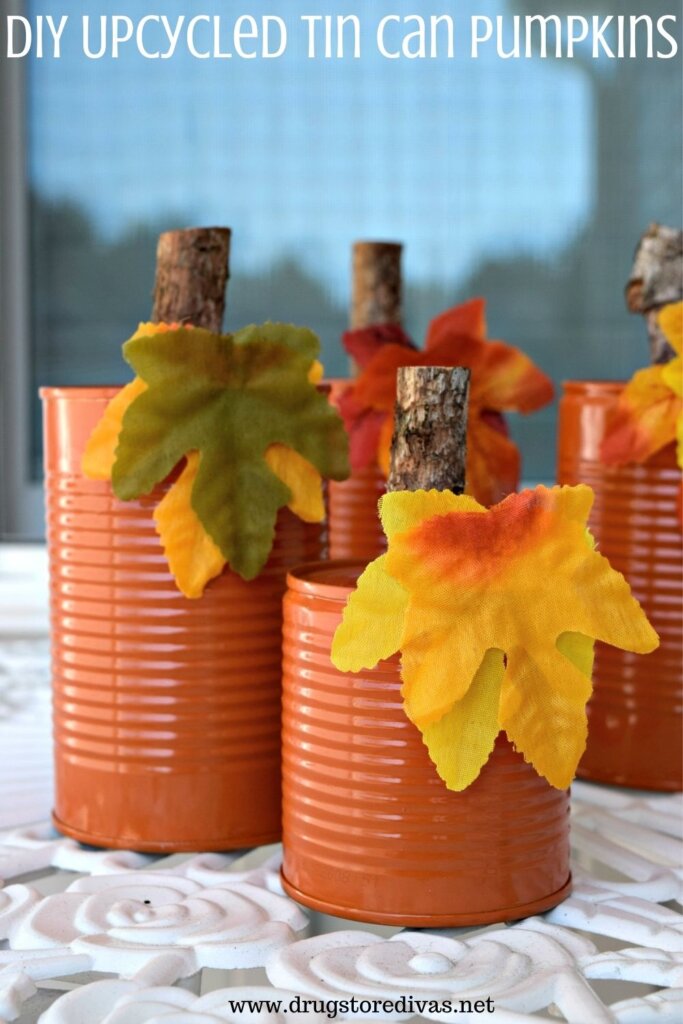 Upcycled tin can pumpkins