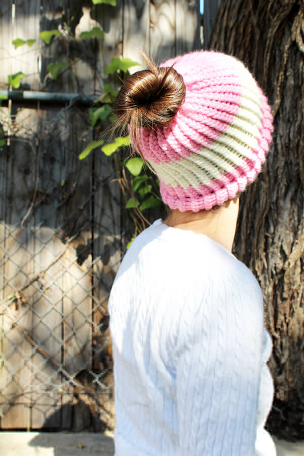 loom knit bun hat