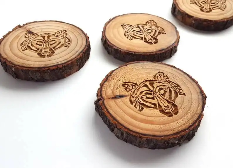 These Celtic Style Wooden Wolf Coasters
