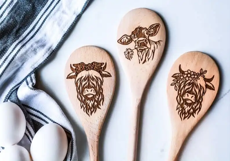 This Set of Engraved Highland Cow Spoons