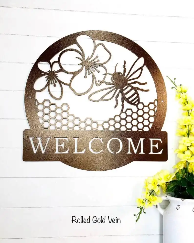 A  Bee Welcome Metal Sign