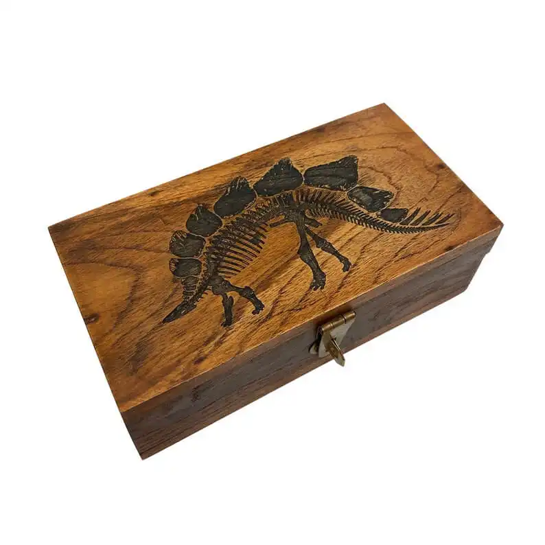 A Dinosaur Engraved Teak Box
