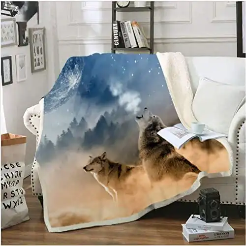 This Cozy Wolf Print Throw Blanket