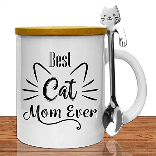 This Best Cat Mom Ever Mug with Lid and Spoon