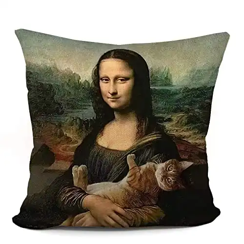 This Mona Lisa And Cat Throw Pillow Case