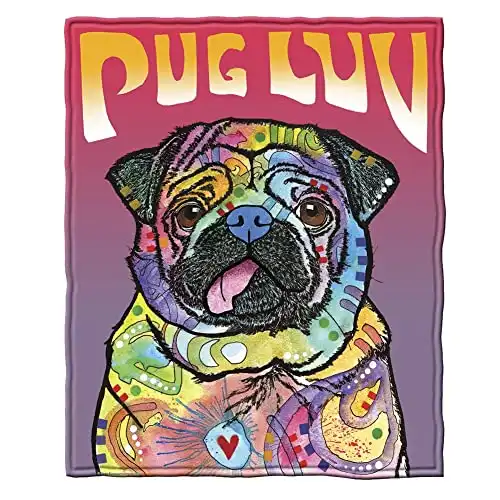 A Colorful Dean Russo Pug Luv Throw Blanket
