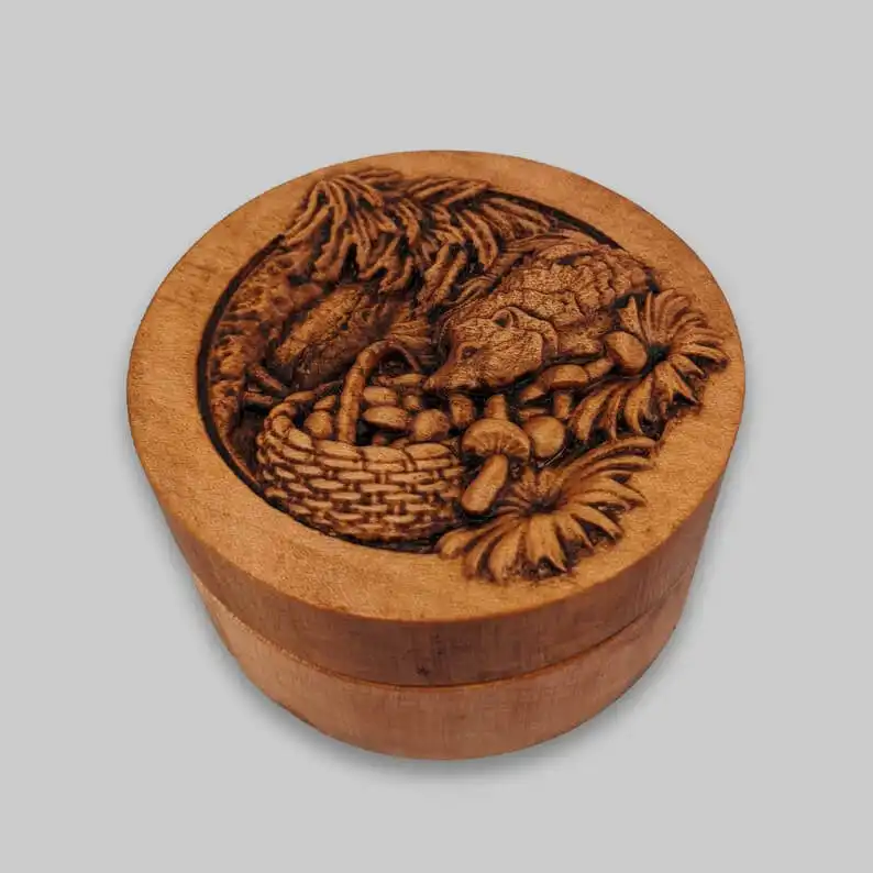 This Hand-Carved Wooden Hedgehog Box